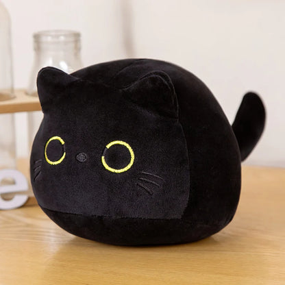 7/11/20CM Kawaii Small Cuddly Black Cat Plush Doll Cartoon Stuffed Round Ball Cat Plushie Girl's Bag Keychain Pendant Toys