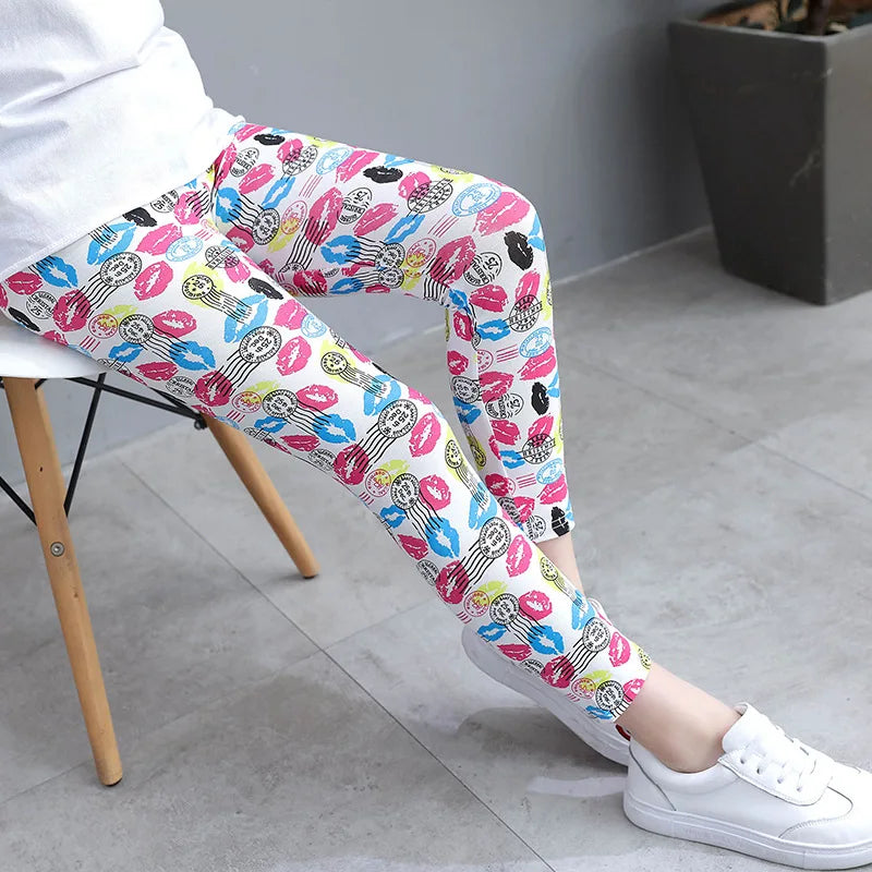 2 to 9 Years Girls Leggings Kids Outdoor Travel Clothes Pencil Pants Long Casual Floral Slim Leggings Teenage Children Trousers