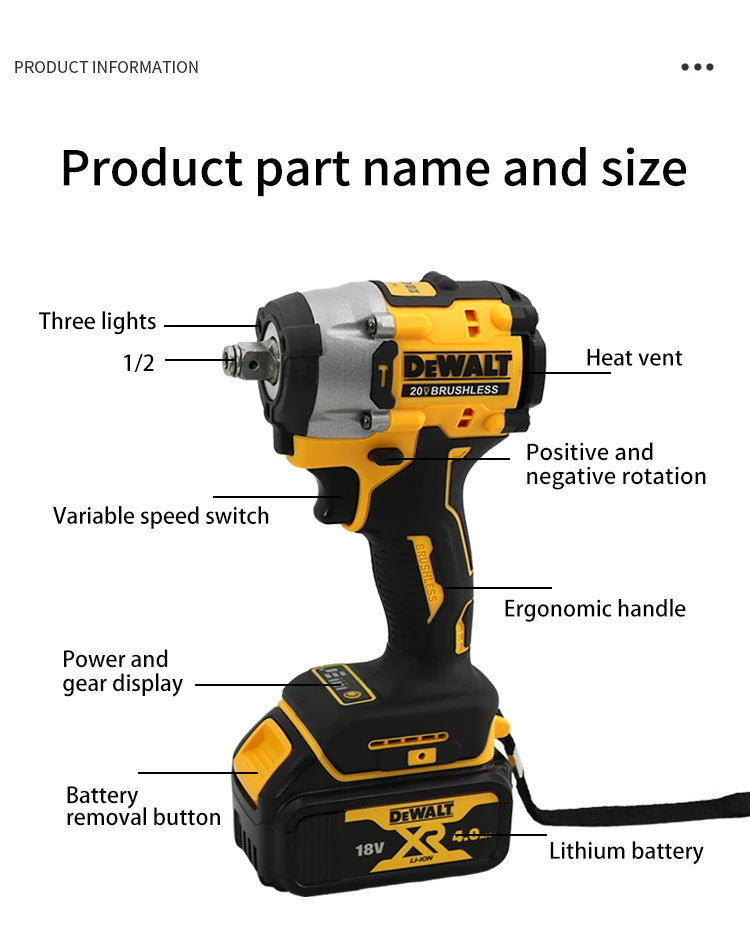 DEWALT DCF921 ATOMIC 20V MAX Cordless Wrench 1/2 in Cordless Impact Wrench Variable Speed Charging Wrench DCF921N with battery