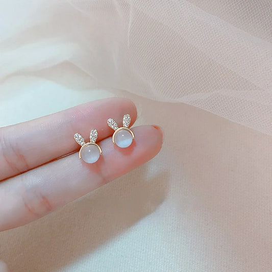 2022 Trendy 925 Sterling Silver Cute Bunny Cat Eye Zircon Stud Earrings Fashion Woman Simple Luxury Jewelry Party gifts