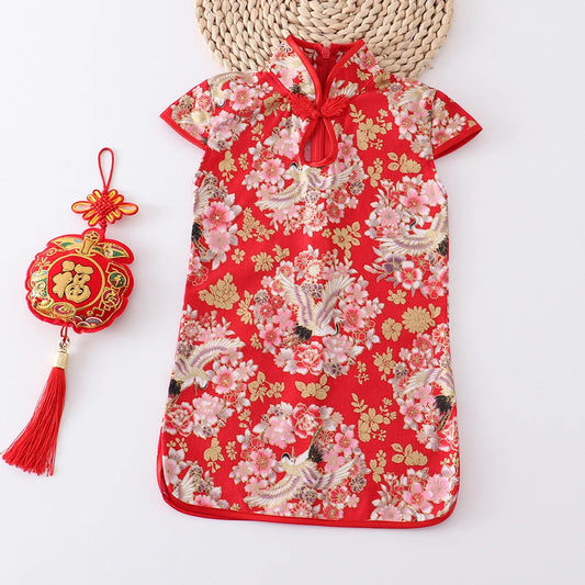 Show Summer Dress Girl Cheongsam Fashion Red Girls Dresses Children Chinese Traditional Clothing Casual Kids Qipao Vestidos