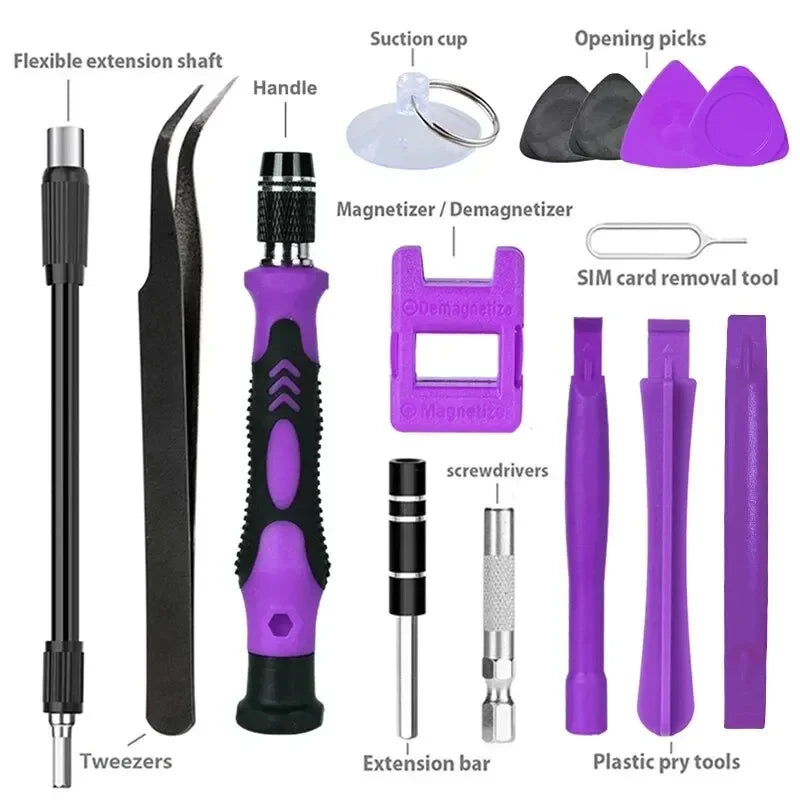 Precision Screwdriver Set 115 in 1 Purple Multi-Function Professional Repair Tool Phillips Magnetic Screw Driver Bits Hand Tool