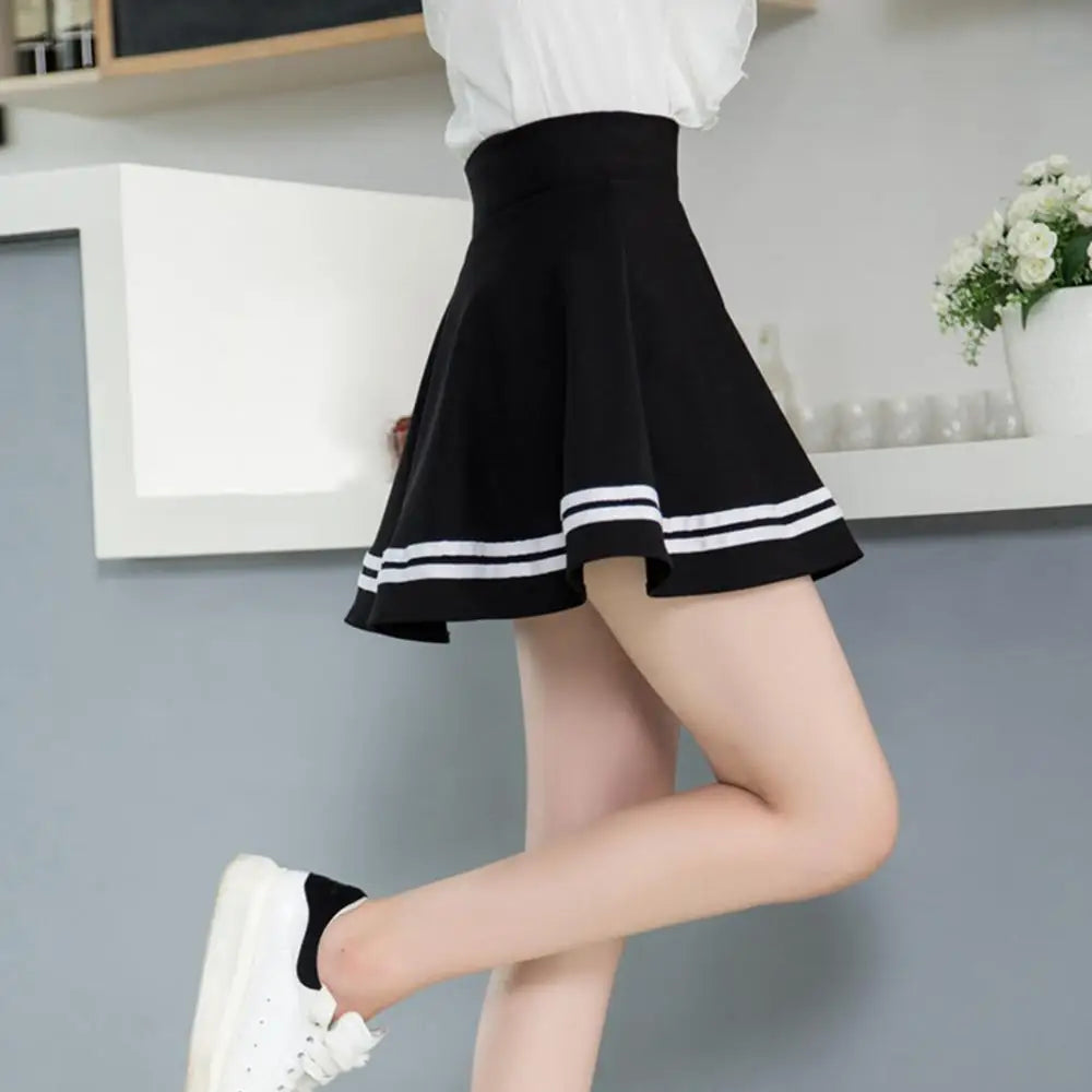 Skirt Solid Color School Skirt High Waist Fashion Pleated Women Stripe A Line Mini School Skirt