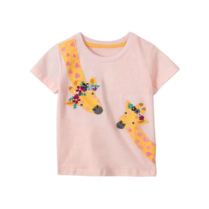 Jumping Meters 3-8T Flowers Kids Tees Hot Selling Cotton Summer Girls Tshirts Baby Clothes Children's Tees Tops