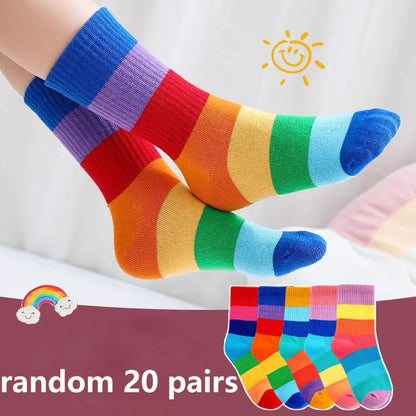 1/5/10/20 pairs/lot Girls Kids Socks Rainbow Striped Cute Children Ankle Short Breathable Cotton Fashion Toddler Sock