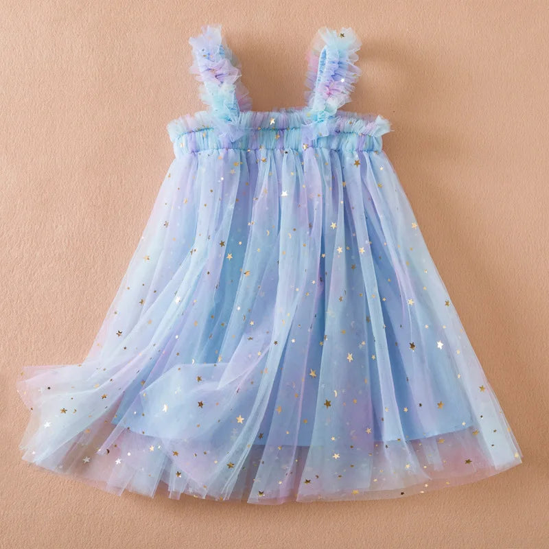 Sweet Girls Summer Flying Sleeve Bow Sequin Dress 2-6Y Kids Birthday Party Pink Fluffy A-line Princess Dress for Cute Baby Girl