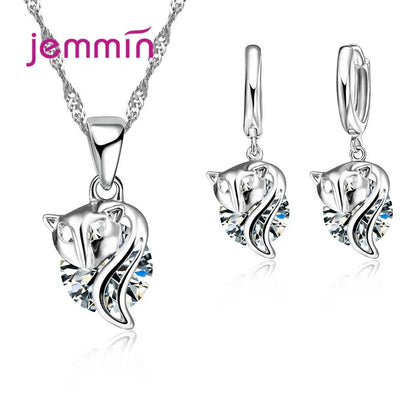 925 Sterling Silver Trendy Crystal Pendant Necklace Earrings Jewelry Set For Women Girls Wedding Engagement Fashion Jewelry