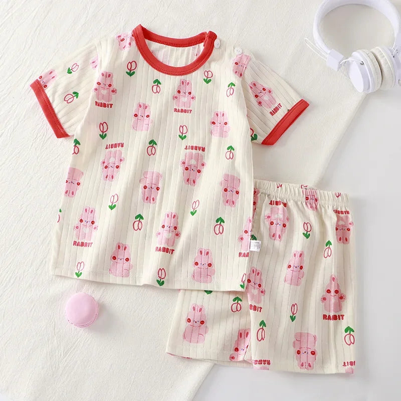 New Kids Boys Girls Summer Clothing Sets Children Cute Cartoon Print Short Sleeve T-Shirt Tops with Shorts Toddler Baby Pajamas