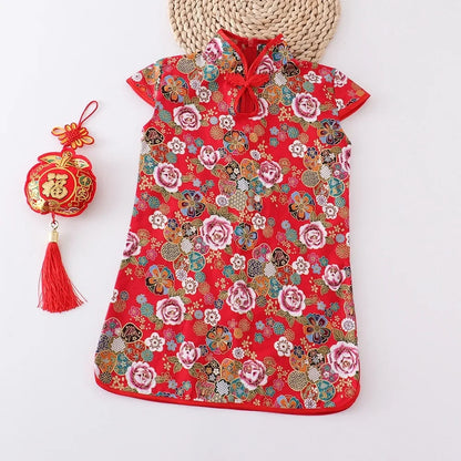 Show Summer Dress Girl Cheongsam Fashion Red Girls Dresses Children Chinese Traditional Clothing Casual Kids Qipao Vestidos