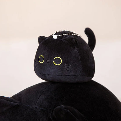 7/11/20CM Kawaii Small Cuddly Black Cat Plush Doll Cartoon Stuffed Round Ball Cat Plushie Girl's Bag Keychain Pendant Toys