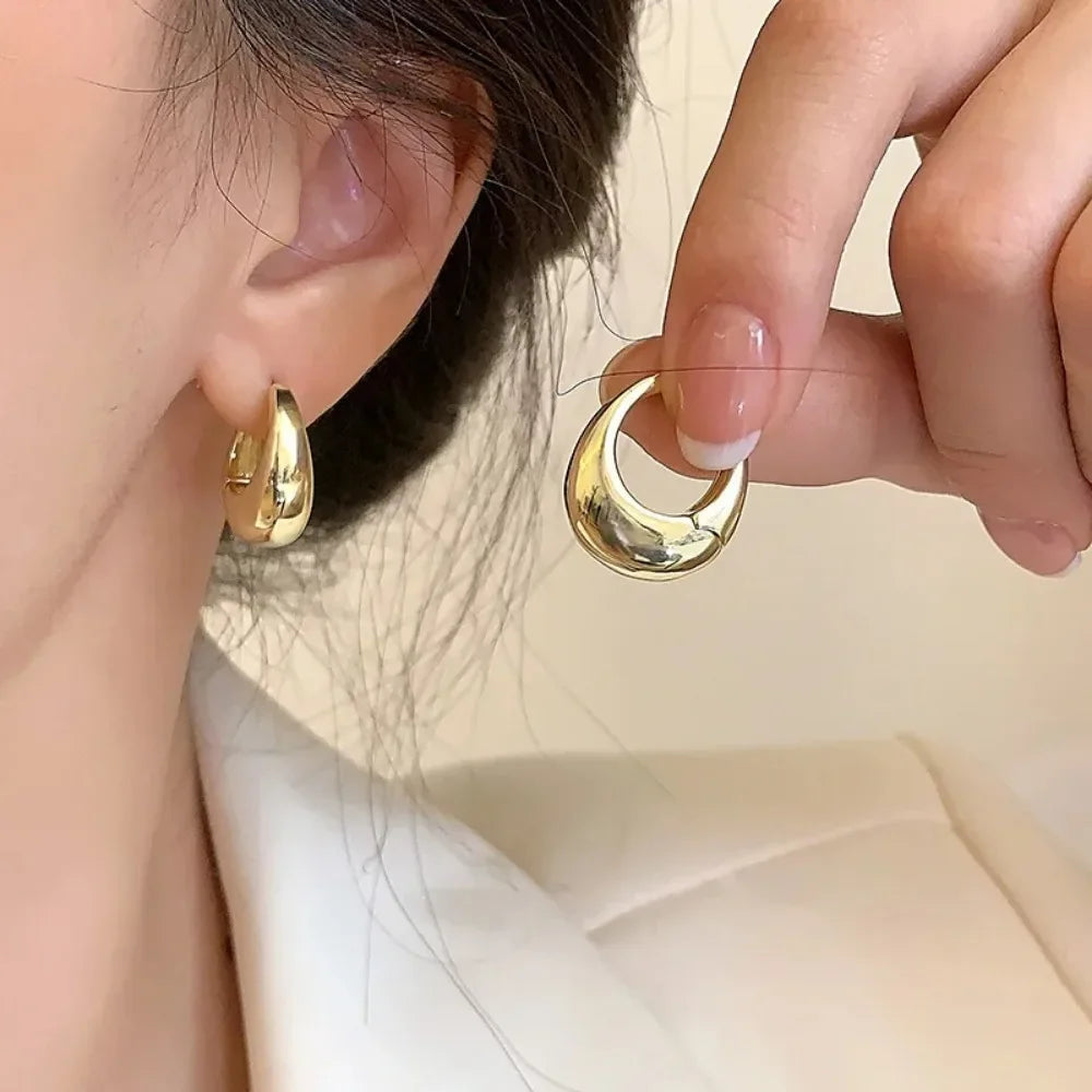 925 Sterling Silver Smooth Gold Round Chunky Hoop Earrings for Women Round Circle Earrings Jewelry Prevent Allergy Party Gift