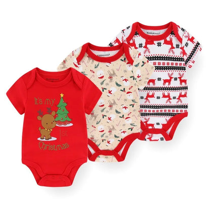 Kiddiezoom 3 Pcs Newborn Cartoon Short Sleeve Baby Boy Girl Bodysuits Soft 100%Cotton Baby Onesies Unisex Baby Clothes