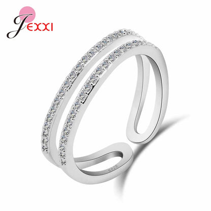 Trendy Simple 925 Sterling Silver Cubic Zironia Adjustable Rings For Women Girl Finger Jewerly Gifts Wholesale