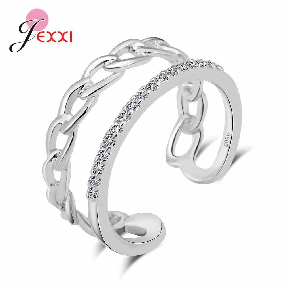 Trendy Simple 925 Sterling Silver Cubic Zironia Adjustable Rings For Women Girl Finger Jewerly Gifts Wholesale