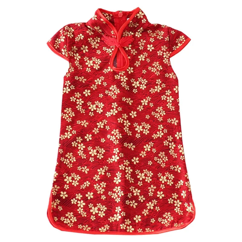 Show Summer Dress Girl Cheongsam Fashion Red Girls Dresses Children Chinese Traditional Clothing Casual Kids Qipao Vestidos