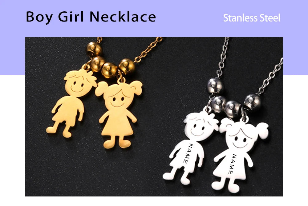 Personalized Boy Girl Necklace Custom Chain Name Mother Kid Family Valentines Gift For Women Men Stainless Steel Pendant Jewelry