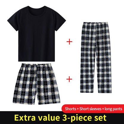 2/3/4 Piece Fashion Children's Mix And Match Boys' Solid Color Casual T-shirt Girls' Wild Plaid Pants Comfortable Home Clothes