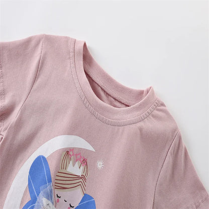 Jumping Meters 3-8T Flowers Kids Tees Hot Selling Cotton Summer Girls Tshirts Baby Clothes Children's Tees Tops