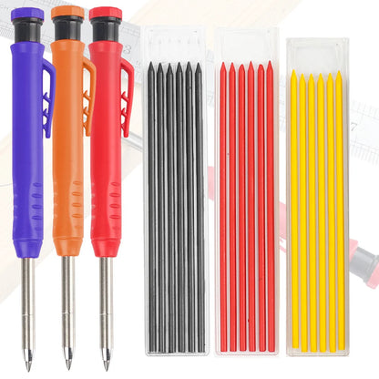 Solid Carpenter Pencil Set Mechanical Pencil 3 Colors Refill Carpentry Marking Scriber Construction Hand Tools Woodworking Tools