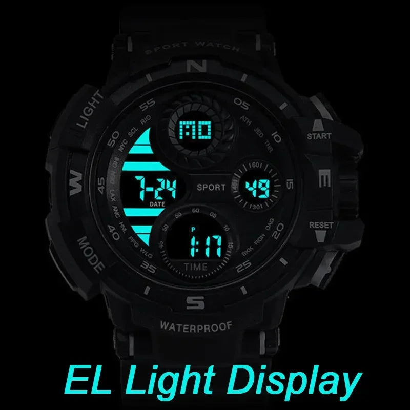 YIKAZE Men's Military Digital Watch Outdoor Men Sports Watch Waterproof Luminous Chronograph Clock Student Electronic Wristwatch