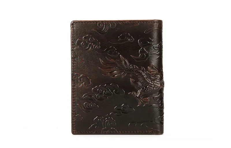 High Quality Genuine Leather Short Wallet 3D Dragon Style Card Wallet 2024 Vintage Bifold Small Purse for Man Male Gift Purses