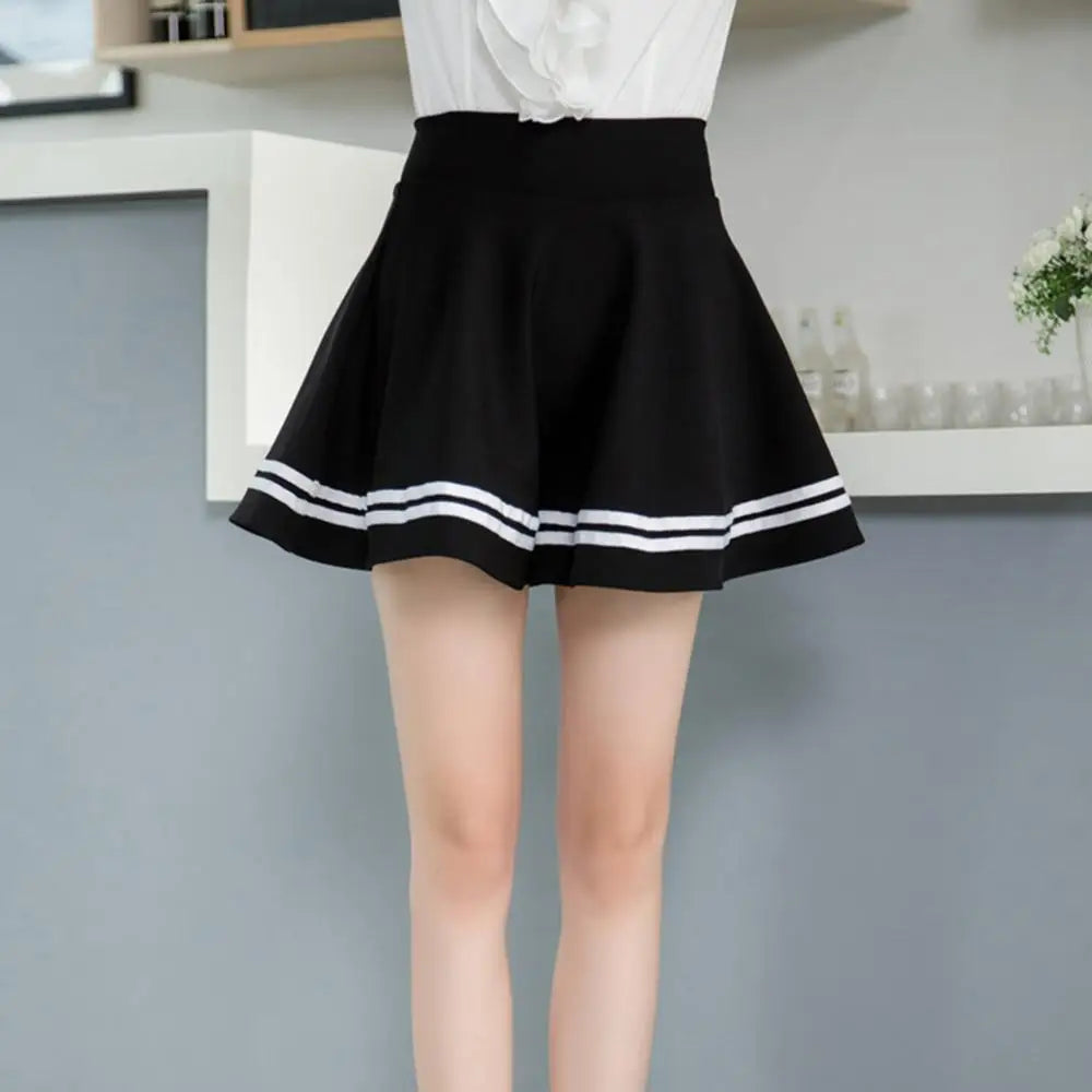 Skirt Solid Color School Skirt High Waist Fashion Pleated Women Stripe A Line Mini School Skirt