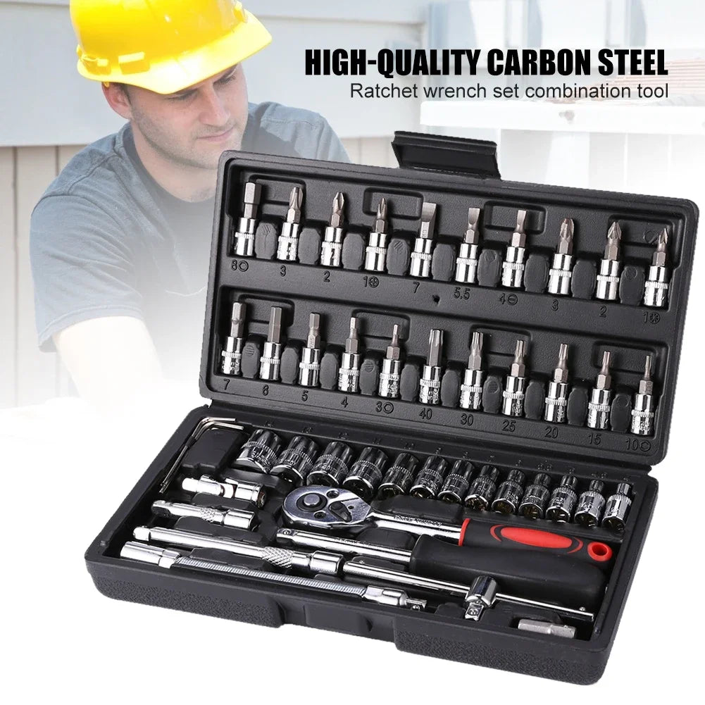 46pcs 1/4 Inch Drive Socket Set  Car Tool Kit, Bit Socket Wrench Set Metric Mechanic Tool Set Car accessories Ratchet Wrench Set