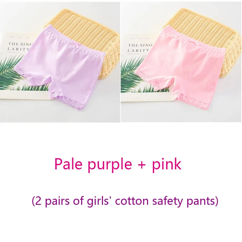 Girls Safety Panties Kids Cotton Children Underwear Children's Briefs Cartoon Beach Short Solid color For 2-11 Years Old 2pcs