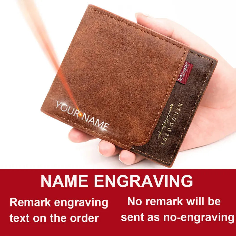 Free Name Engraving New Men Short Wallets High Quality Classic Card Holder Simple Male Purse Zipper Coin Pocket Men Money Clips