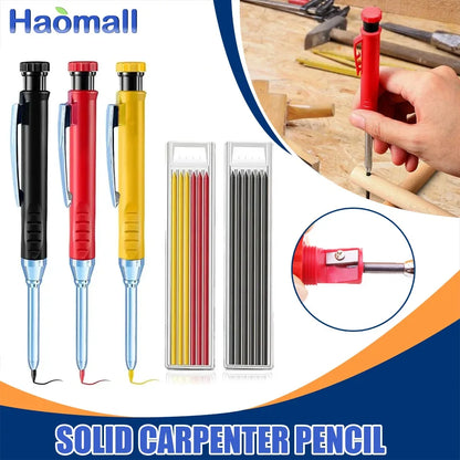 Metal Solid Carpenter Pencil Set For Deep Hole Marker With Refill Leads Marking Tool Woodworking Deep Hole Mechanical Pencils