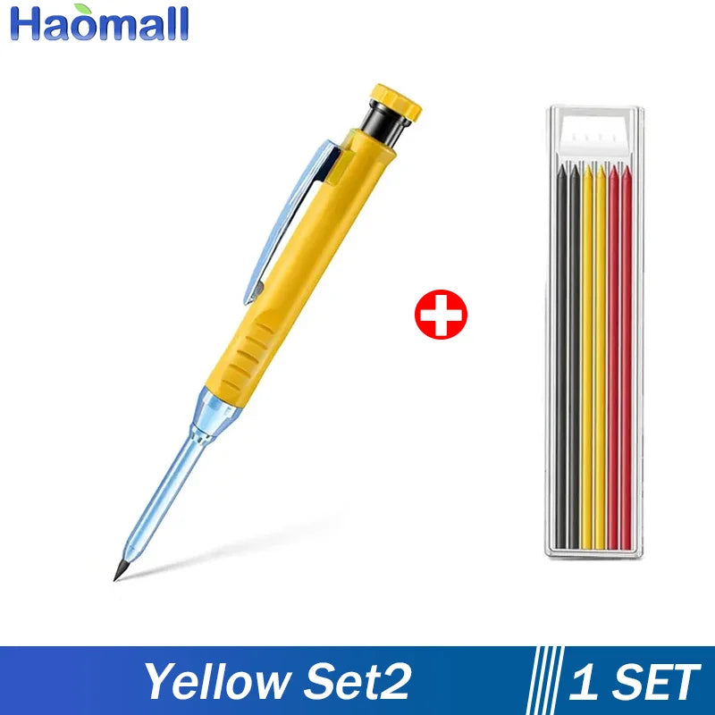 Metal Solid Carpenter Pencil Set For Deep Hole Marker With Refill Leads Marking Tool Woodworking Deep Hole Mechanical Pencils