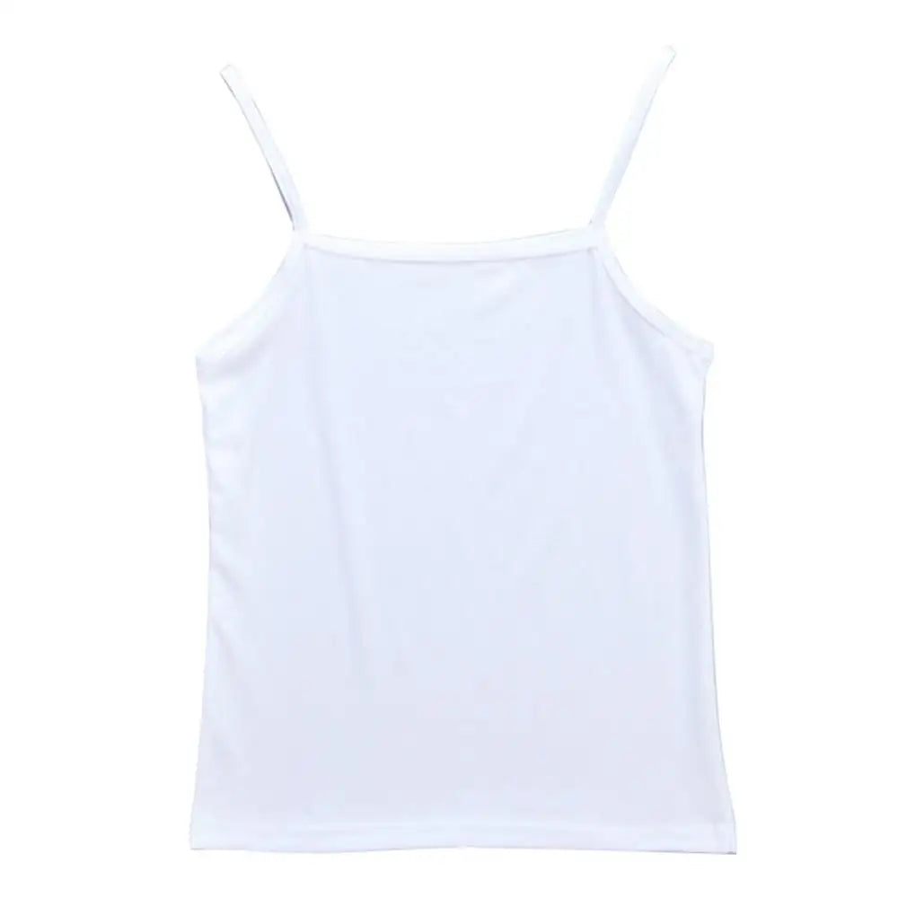 Women Vest Underwear Summer Soft Tank Top Solid Color O-Neck Spaghetti Strap Sleeveless Tank Top Underwaist Camisole