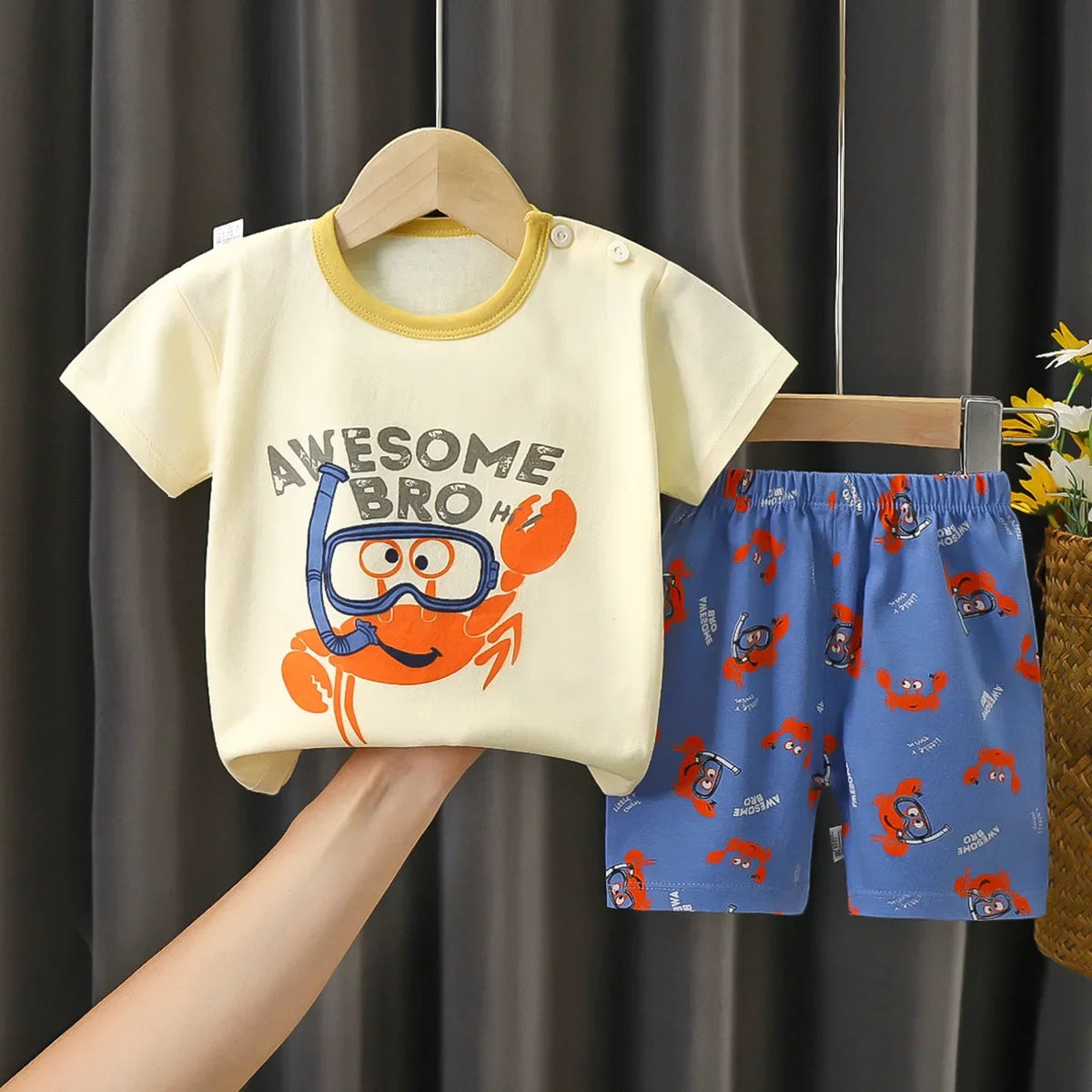 2025 New Kids Boys Girls Summer Pajamas Cute Cartoon Print Short Sleeve T-Shirt Tops with Shorts Toddler Baby Clothing Sets