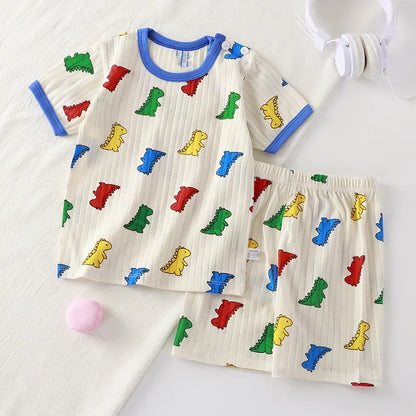 New Kids Boys Girls Summer Clothing Sets Children Cute Cartoon Print Short Sleeve T-Shirt Tops with Shorts Toddler Baby Pajamas