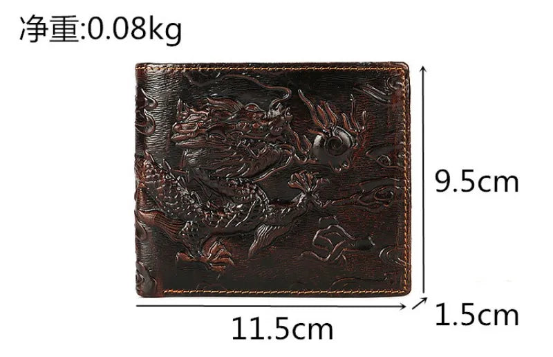 High Quality Genuine Leather Short Wallet 3D Dragon Style Card Wallet 2024 Vintage Bifold Small Purse for Man Male Gift Purses