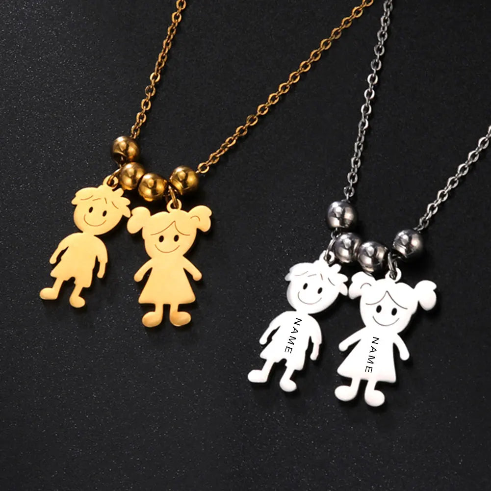 Personalized Boy Girl Necklace Custom Chain Name Mother Kid Family Valentines Gift For Women Men Stainless Steel Pendant Jewelry