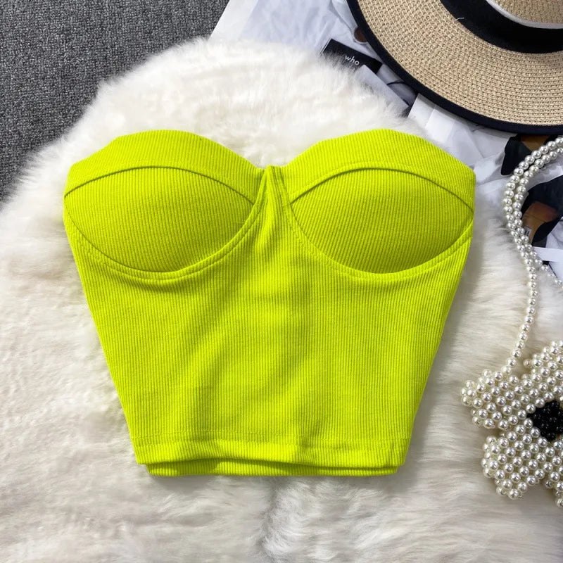 Women's Clothing Solid color Tanks Camis strapless bra vest outerwear sexy spicy short navel slim fit slimming chest pad Tops