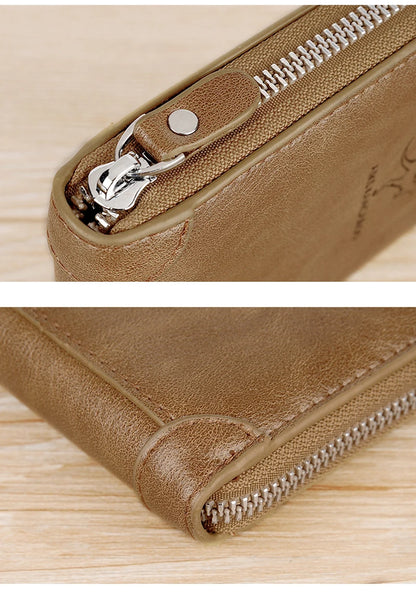 Leather Men’s Wallet Luxury Mens	Purse Male Zipper Card Holders with Coin Pocket Rfid Wallets Gifts for Men Money Bag