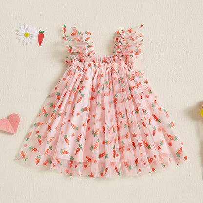 Toddler Girls Sleeveless Dress Easter Outfit Casual Summer Carrot/Rabbit Print Mesh Tulle Dress for Cute Clothes