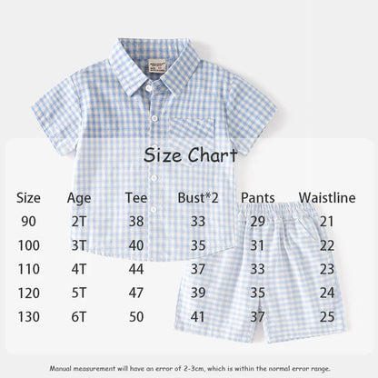 2PCS MILANCEL New Summer Kids Grid Set Turn Down Collar Boys Thin Short Sleeved T-shirt + Short Children Polo Tee Outfit