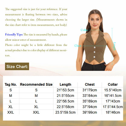 Womens Fashion Vest Tops Halter Backless Button Down Pointed Hem Waistcoat Crop Top Formal Elegant Business Office Ladies Wear