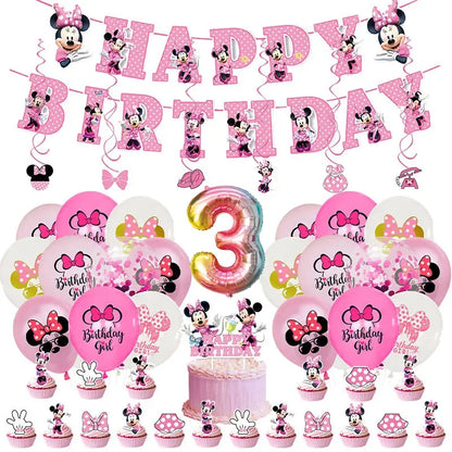 Minnie Mouse Birthday Party Decorations Tableware Set Birthday Decorations Full Set Pink Balloons Banner Candy Box Kids Favors