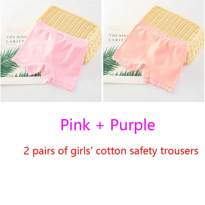 Girls Safety Panties Kids Cotton Children Underwear Children's Briefs Cartoon Beach Short Solid color For 2-11 Years Old 2pcs