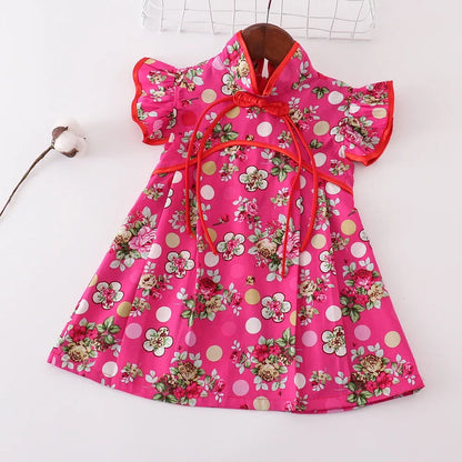 Fashion Red Girls Dresses Casual Perform Outfit Baby Qipao Chinese Dress Summer Kids Cheongsams Costume Vestido Girl Clothes