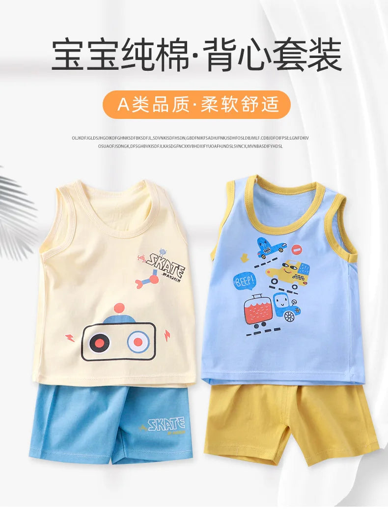 Children Sets Kids Clothes Boys Girls Vest Suit Summer Children's Clothing baby Cotton T-Shirts Shorts Tank Top Sleeveless