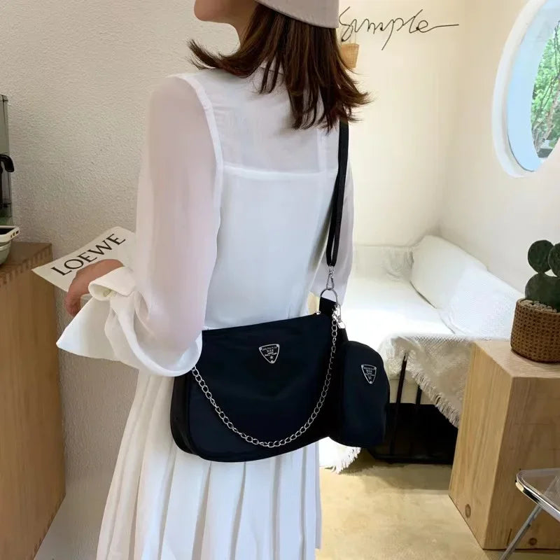 Two-piece Package Fashion Bag with Square Small Bags Women's Fashion Handbags Retro Messenger Bag Crescent Chain Crossbody Bag