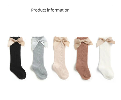 2023 New Kids Knee High Socks Baby Girls Boys Bow Long Sock Soft Cotton Mesh Breathable Children Hollow Out Socken For 0-7 Years