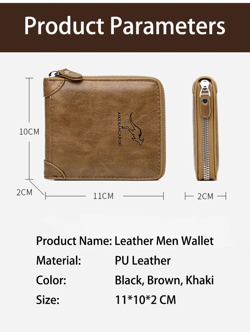 Leather Men’s Wallet Luxury Mens	Purse Male Zipper Card Holders with Coin Pocket Rfid Wallets Gifts for Men Money Bag