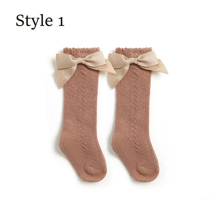 2023 New Kids Knee High Socks Baby Girls Boys Bow Long Sock Soft Cotton Mesh Breathable Children Hollow Out Socken For 0-7 Years