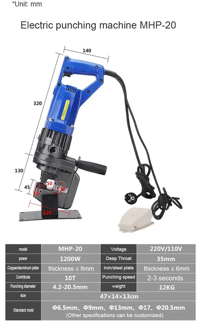 220V/110V Electric Handy Hydraulic Hole Puncher 900/1200W 6mm Knockout Punch Tool Angle Iron Channel Puncher Aluminum Iron Plate